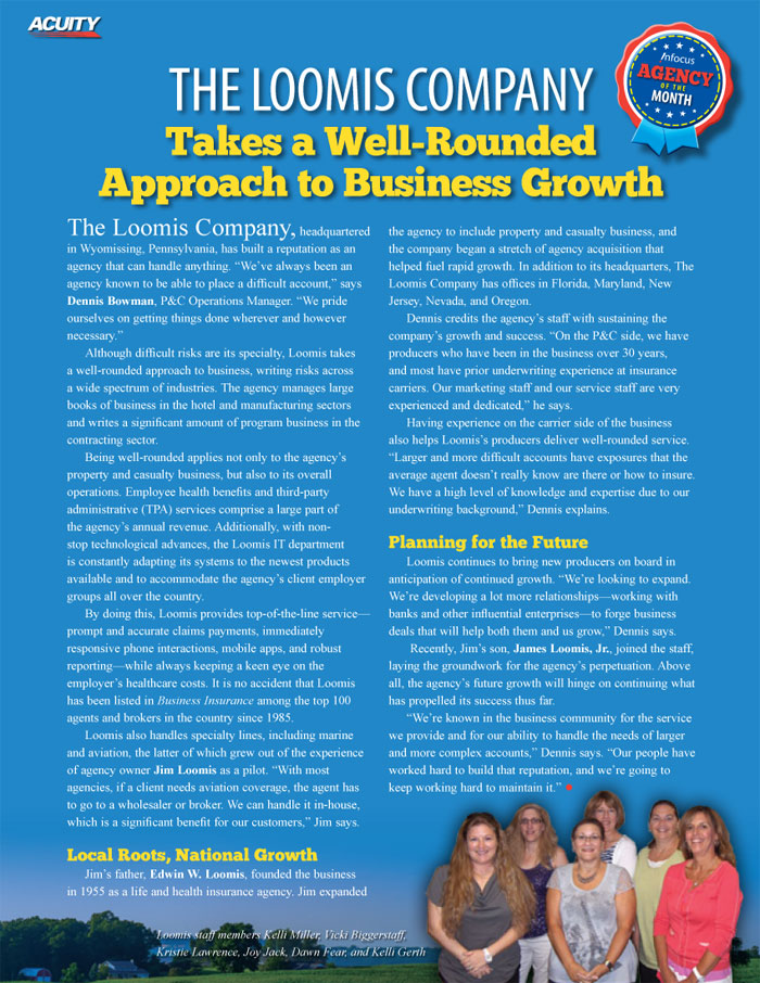 Loomis Named Insurance Agency of the Month by Acuity